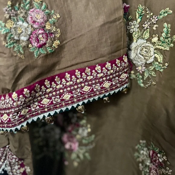 Ethnic Indian Wear Brown and Pink Long Sleeve kameez with palazzo - Picture 7 of 7